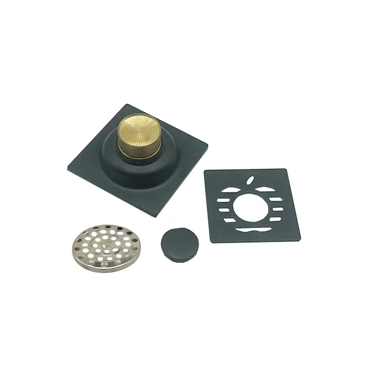 Hot Sale Black 4 Inch Double 6mm Thick Square Apple Pattern 201 Stainless Steel Bathroom Floor Drain —XINZHIJIA/XUNJIA