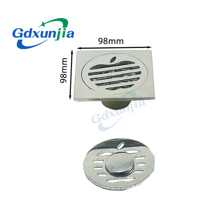 Hot Square 6mm Thick 4 Inch 201 Stainless Steel Round Apple Pattern Bathroom Shower Brass Anti Odor Floor Drain with Bayonet —XINZHIJIA/XUNJIA