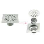 Square 10*10cm 2mm Thick 201 Stainless Steel Bathroom Shower Hair Catcher Strainer Floor Drain with Extended Connection Pipe