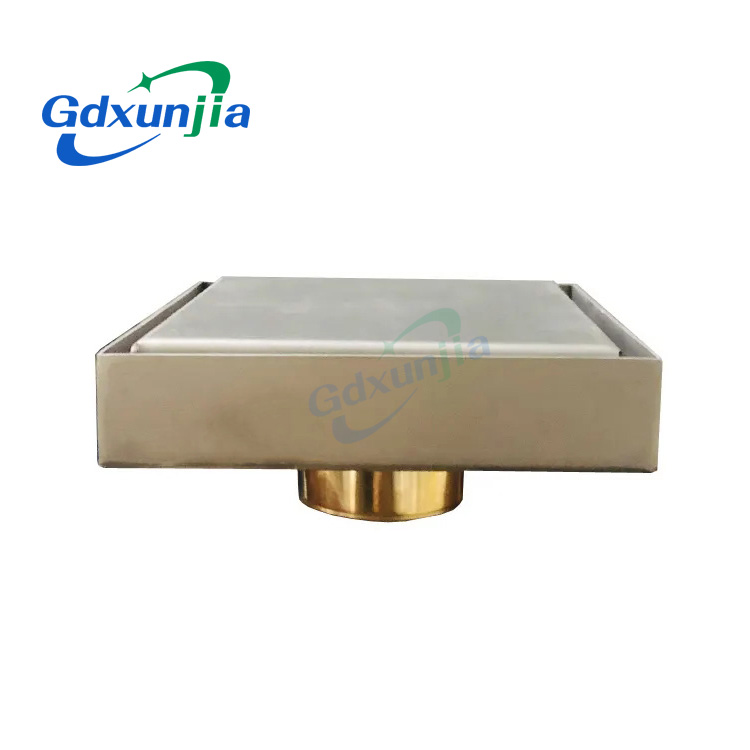 Xinzhijia/xunjia – China Factory 201 Stainless Steel 4 Inches Bathroom Shower Silver Black Color Tile Insert Floor Drain with Brass Anti-odor Self Seal Core